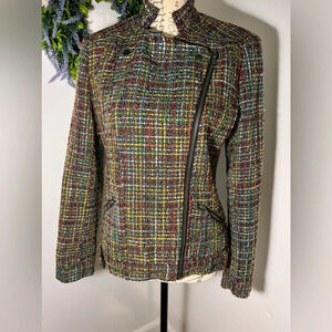 Coldwater creek,6, Moto style woven wool blend, snap zip front pocket jacket